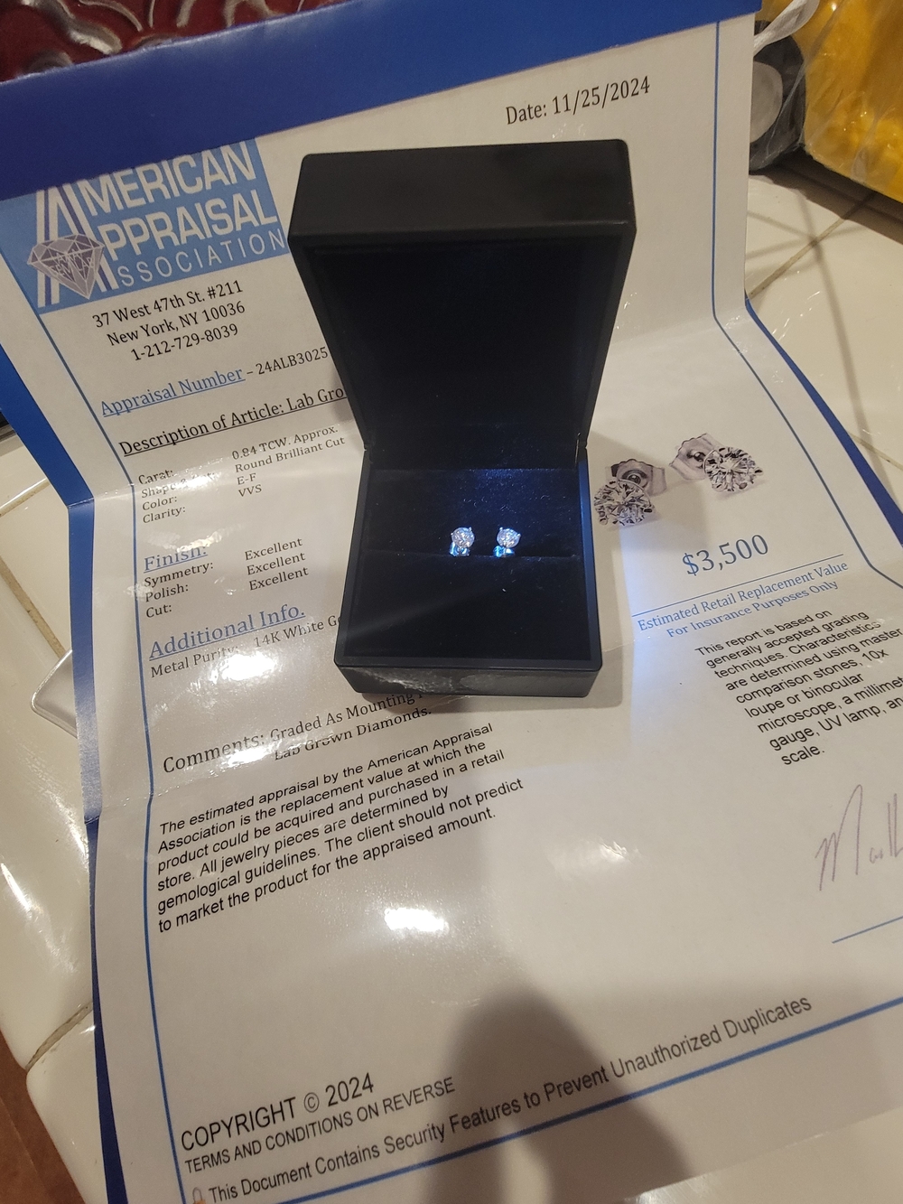 Lab Grown ROUND BRILLIANT CUT Diamond Stud Earrings-NIB, Brilliant WHITE GOLD